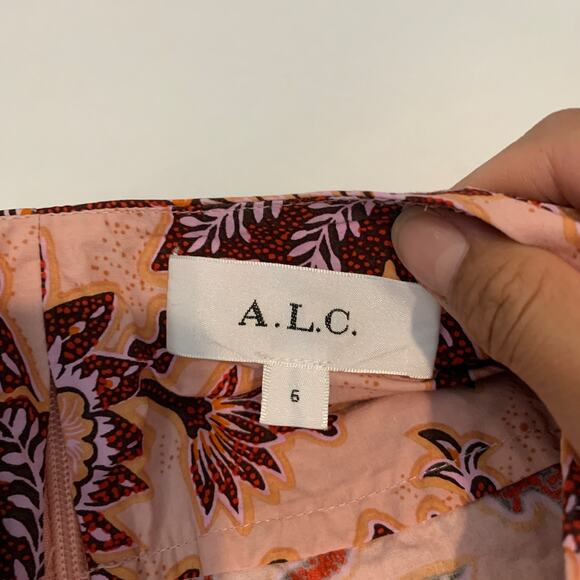 ALC Dress Womens 6 Multi Alexandria Gathered Cutout Waist Poplin Cap Sleeve Midi - Picture 10 of 15